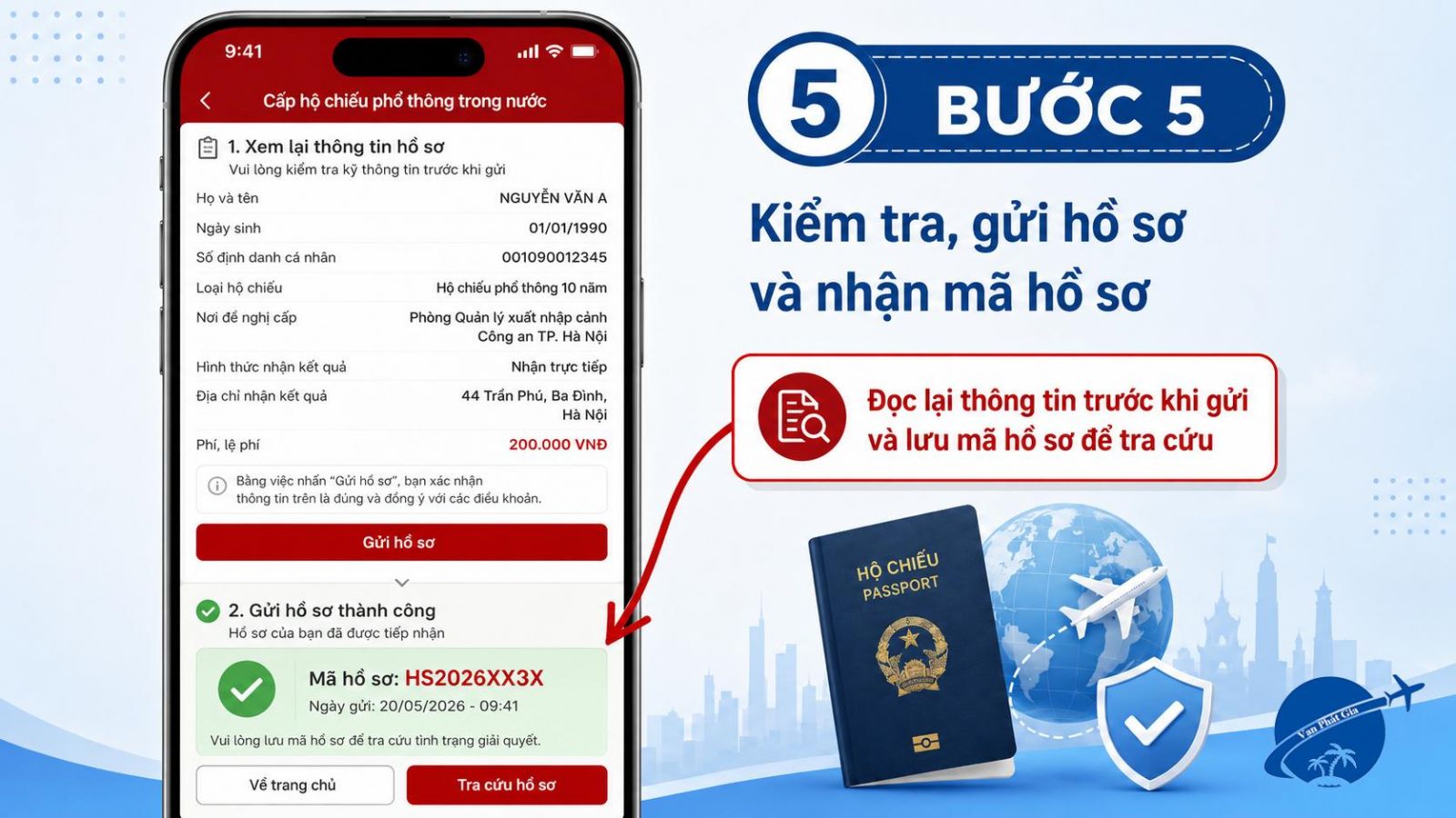 kiểm tra và gửi hồ sơ cấp hộ chiếu trên VNeID