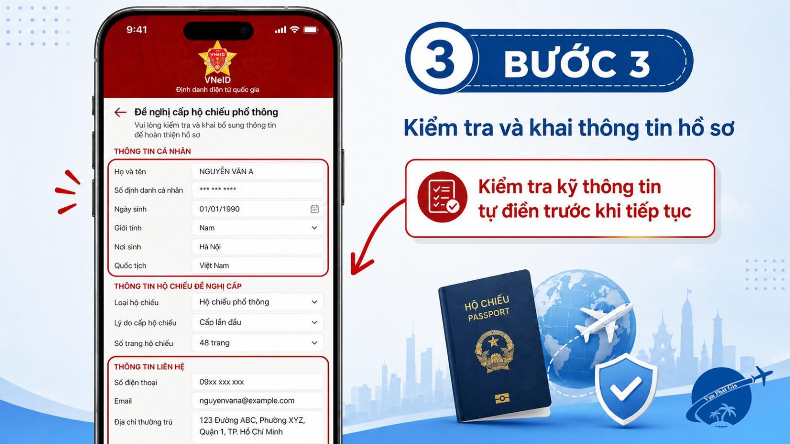 màn hình khai thông tin cấp hộ chiếu trên VNeID