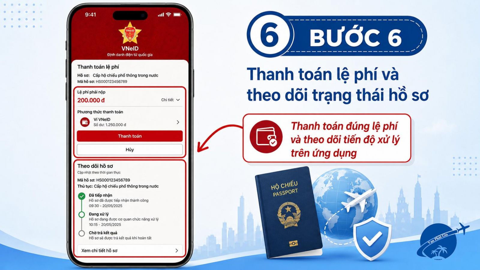 thanh toán lệ phí và theo dõi hồ sơ hộ chiếu trên VNeID